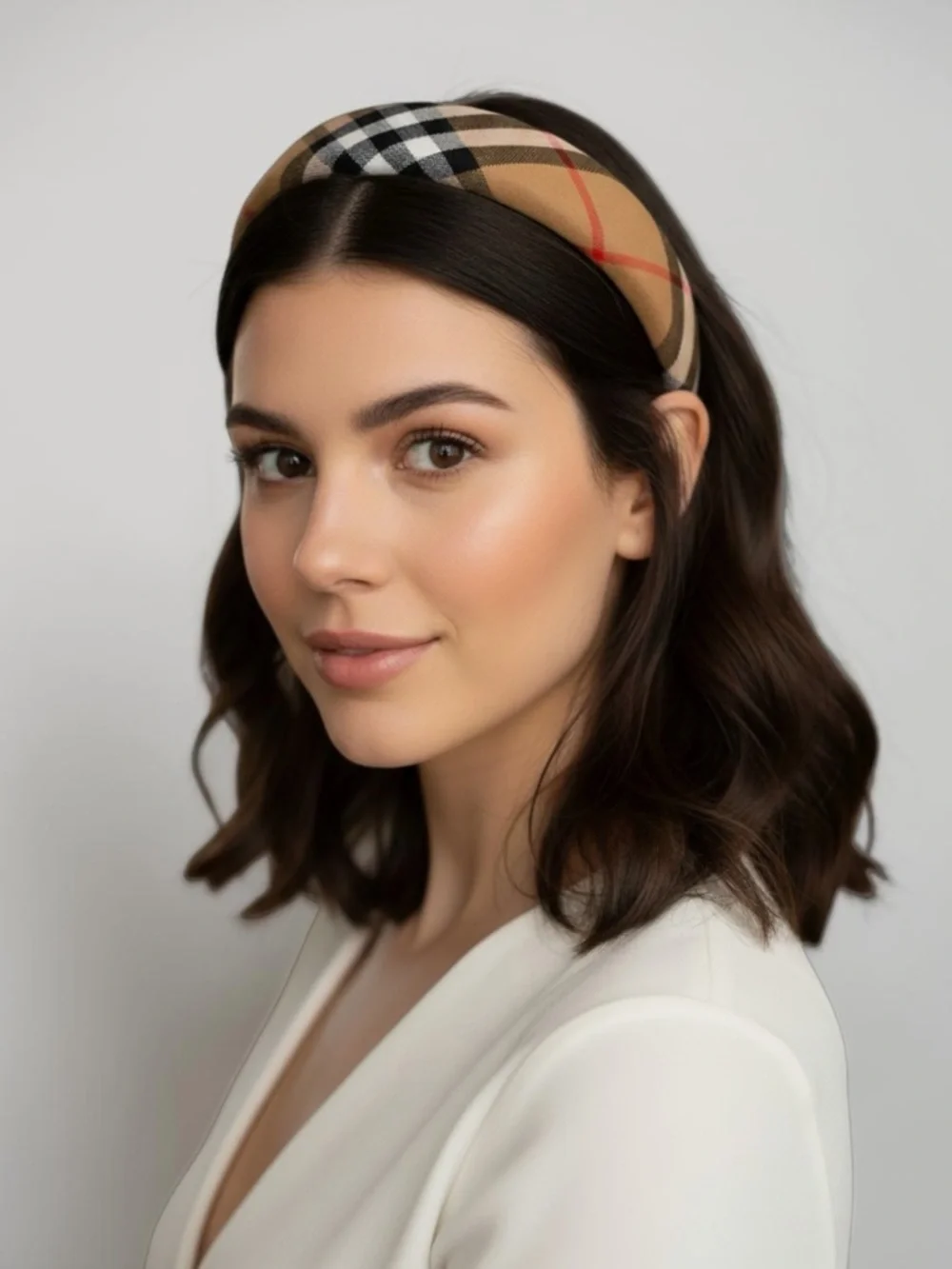 Burberry Vintage Classic Plaid Padded Headband - Brown Pattern - Picture 7 of 7